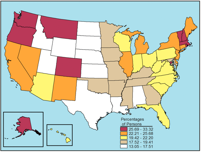 Illicit Drug Use Among Persons Aged 18 to 25 by State